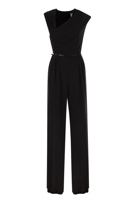 MAX MARA Asymmetrical Draped Jumpsuit with Wide Leg Trousers