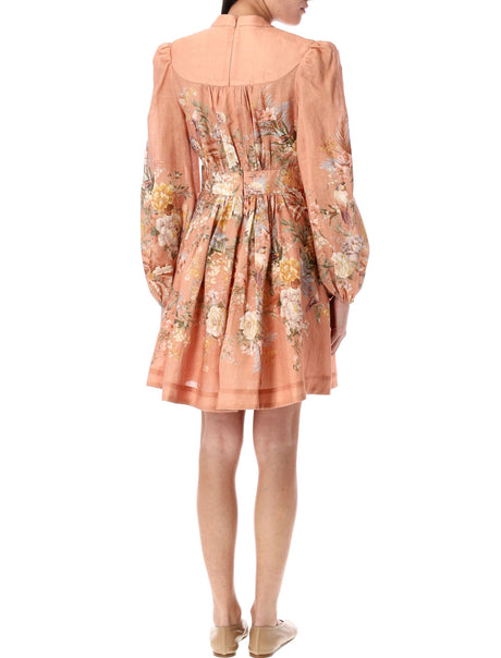 ZIMMERMANN Plunge V-Neck Mini Dress with Blouson Sleeves