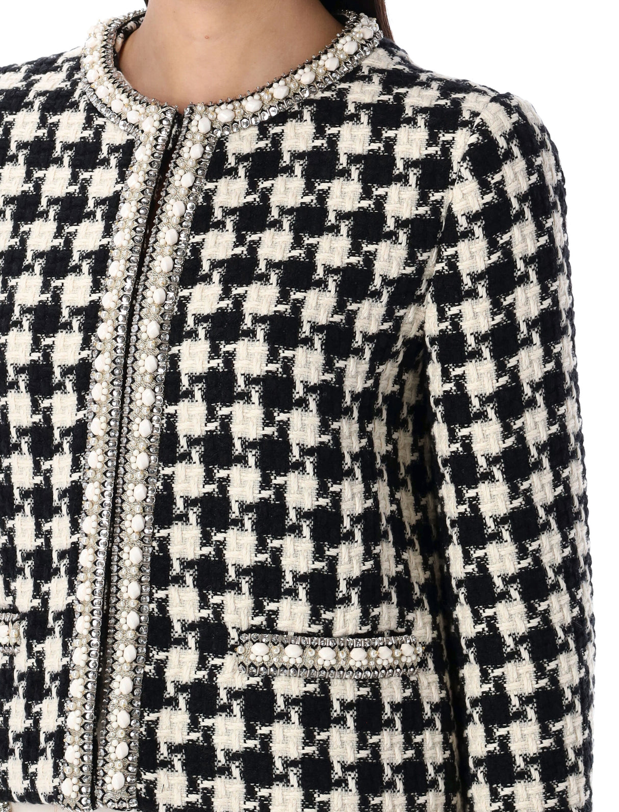 VALENTINO GARAVANI Embroidered Damier Light Tweed Jacket - Size 42