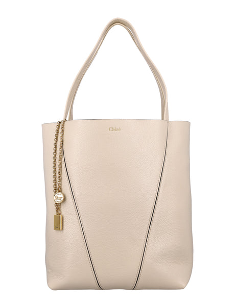 CHLOÉ Grained Leather Spin Mini Tote Handbag - 30cm x 27cm x 14cm