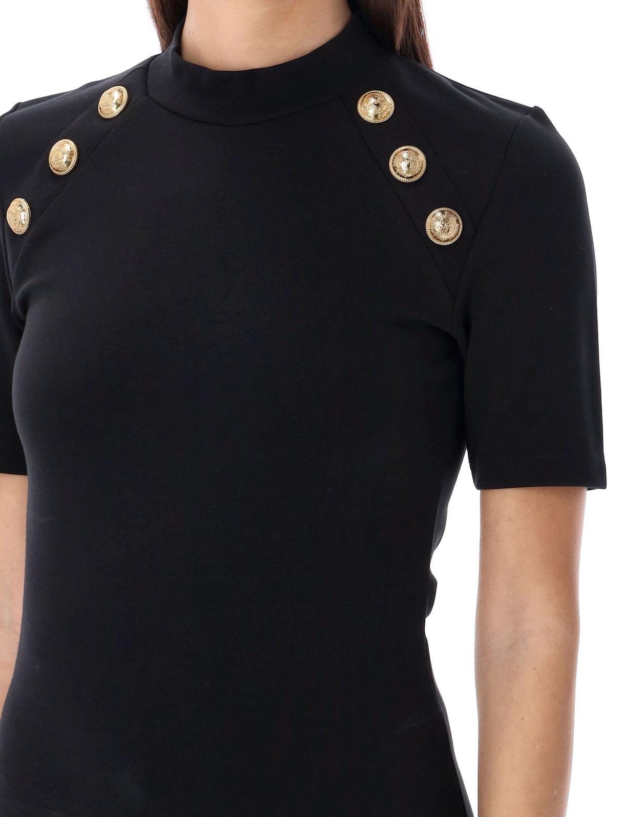 BALMAIN 6-Button Knit T-Shirt with Funnel Neck for Women