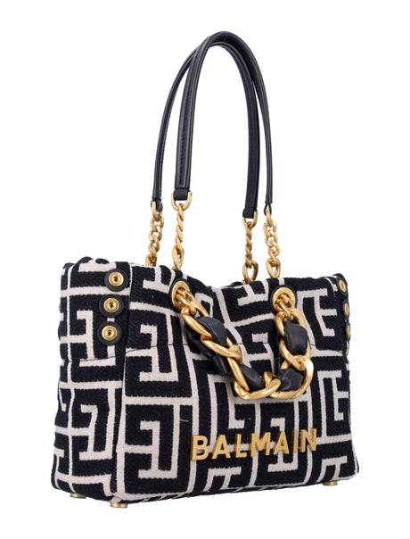 BALMAIN Mini Soft Monogrammed Jacquard Tote Handbag