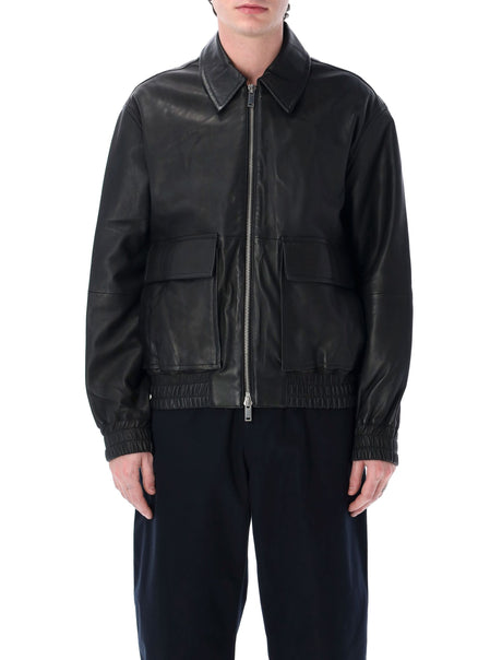 STUDIO NICHOLSON Relaxed Fit Leather Bomber Jacket