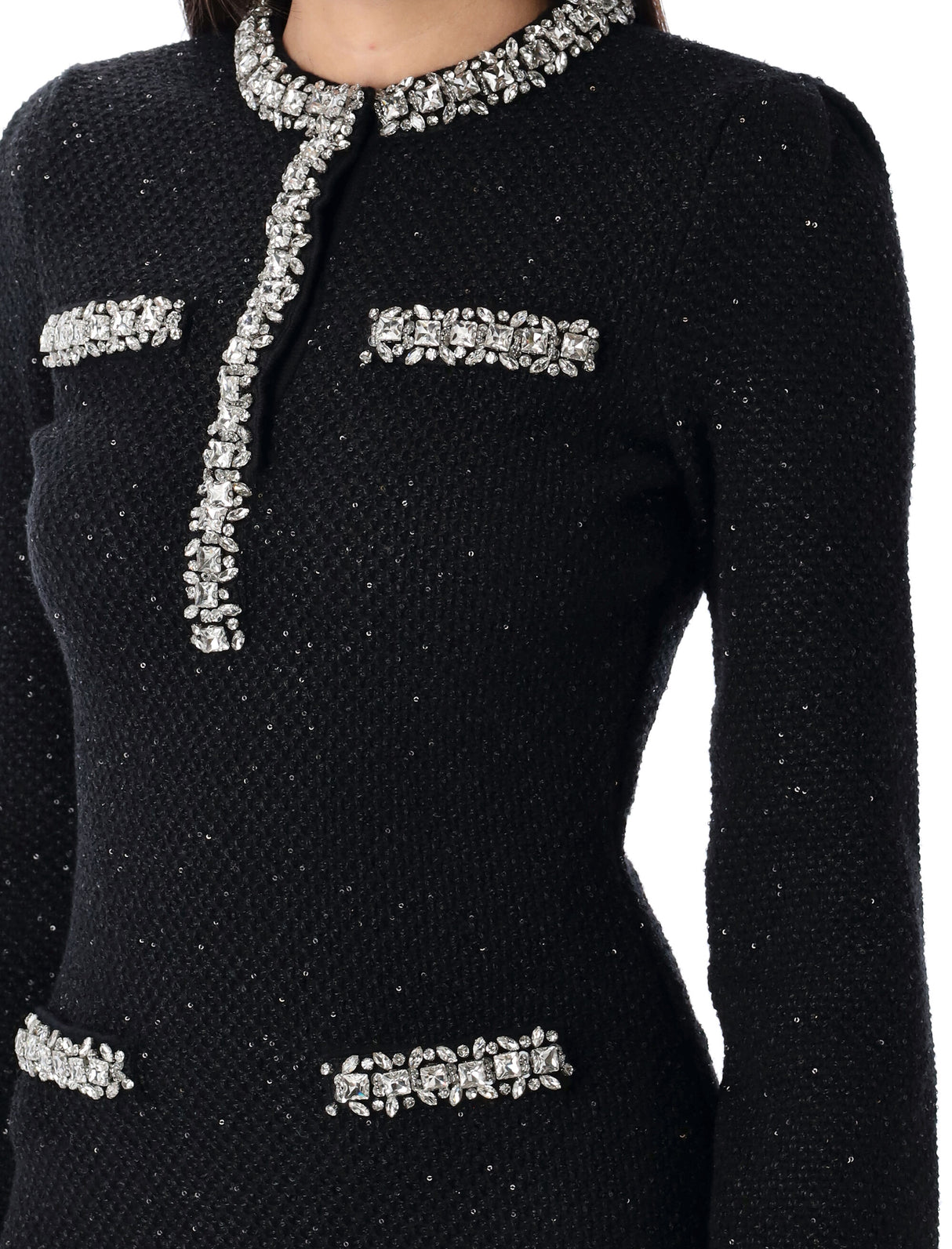 SELF-PORTRAIT Chic Sequin Knit Mini Dress with Shoulder Pads