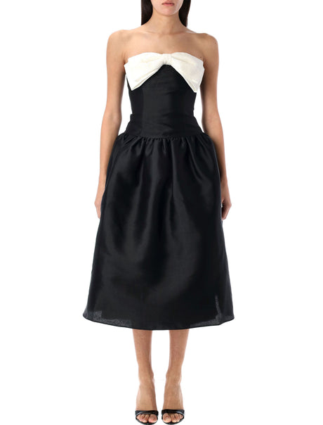 SELF-PORTRAIT Chic Taffeta Bow Midi Dress - Size 6