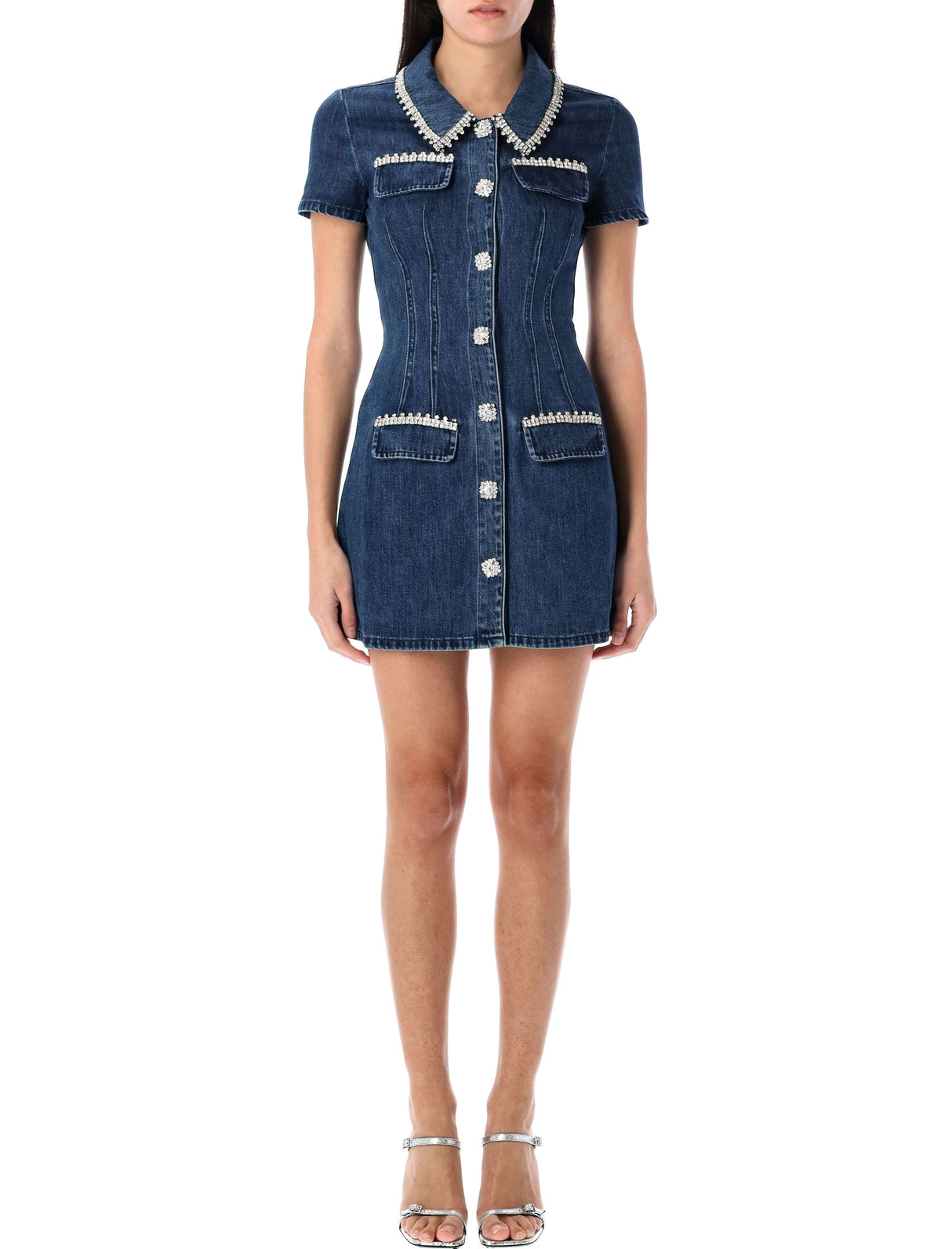 SELF-PORTRAIT Chic Denim Collared Mini Dress - Size 6