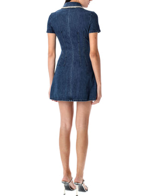 SELF-PORTRAIT Chic Denim Collared Mini Dress - Size 6