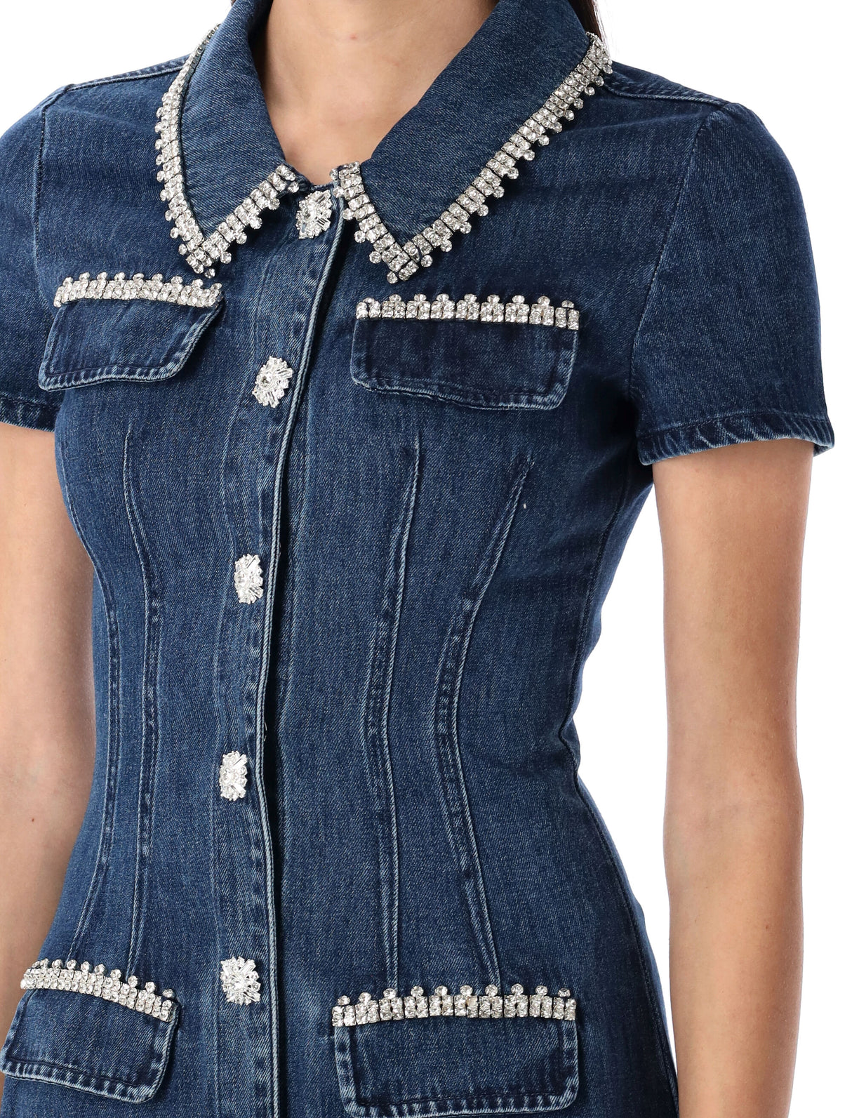 SELF-PORTRAIT Chic Denim Collared Mini Dress - Size 6