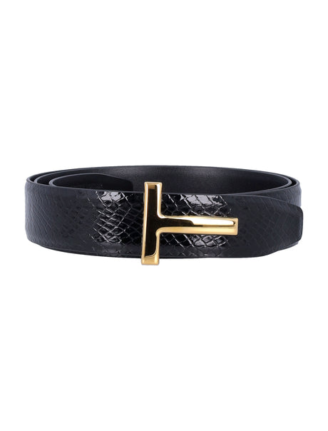 TOM FORD Printed Snake Effect Belt with Gold-Tone Buckle - 3cm Height