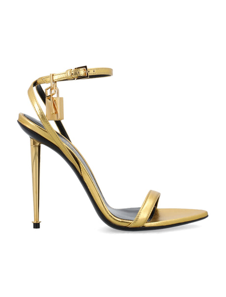 TOM FORD Metallic Padlock Sandals with Spike Heel - 9.5cm