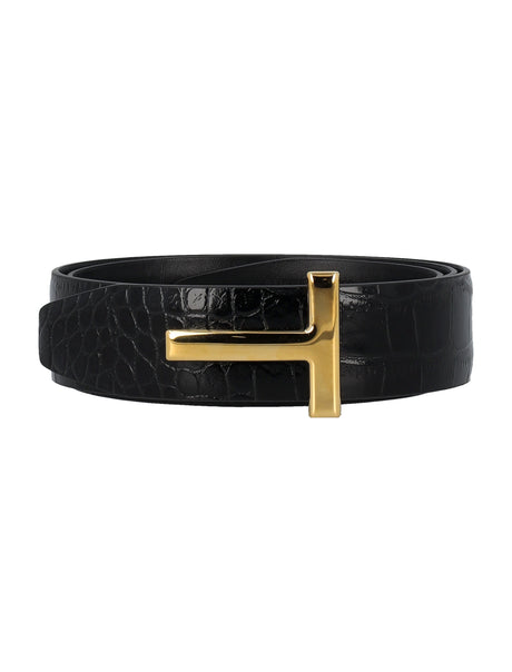 TOM FORD Elegant T Belt with Crocodile Leather Motif - 3CM Width