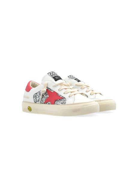 GOLDEN GOOSE KIDS Mini Glittered Sneaker with Pink Star and Heel Tab