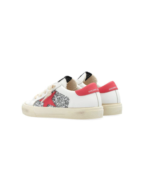 GOLDEN GOOSE KIDS Mini Glittered Sneaker with Pink Star and Heel Tab