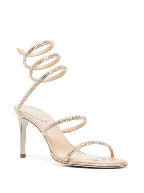 RENE CAOVILLA Neutral Satin Sandals with 8 cm Heel for Men