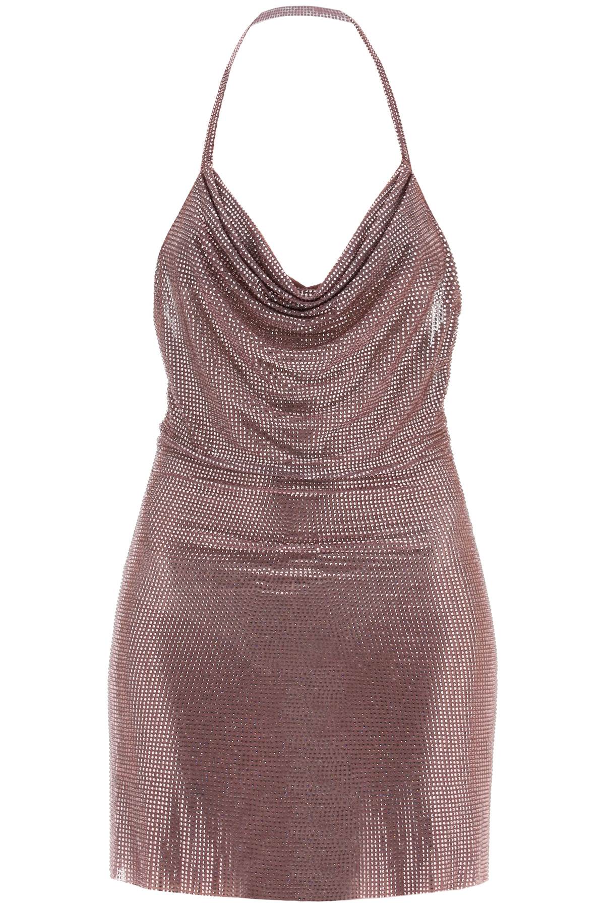  فستان مصمم من قماش شبكي بأحجار الراين البرّاقة فيل دينيماقي وردي اللون من مجموعة SS23