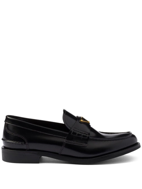 PRADA Brushed Leather Loafers with Leather Band - 2 cm Heel