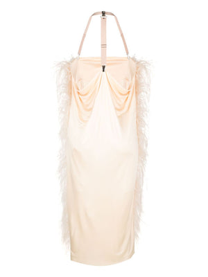 Feather-Detail Draped Dress in Powder for Women - Fall/Winter 2024