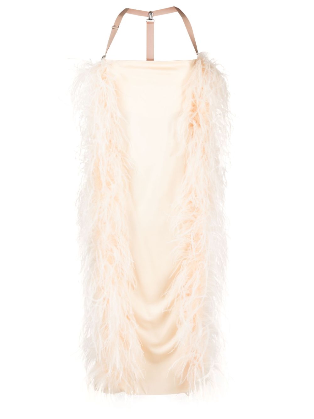 Feather-Detail Draped Dress in Powder for Women - Fall/Winter 2024
