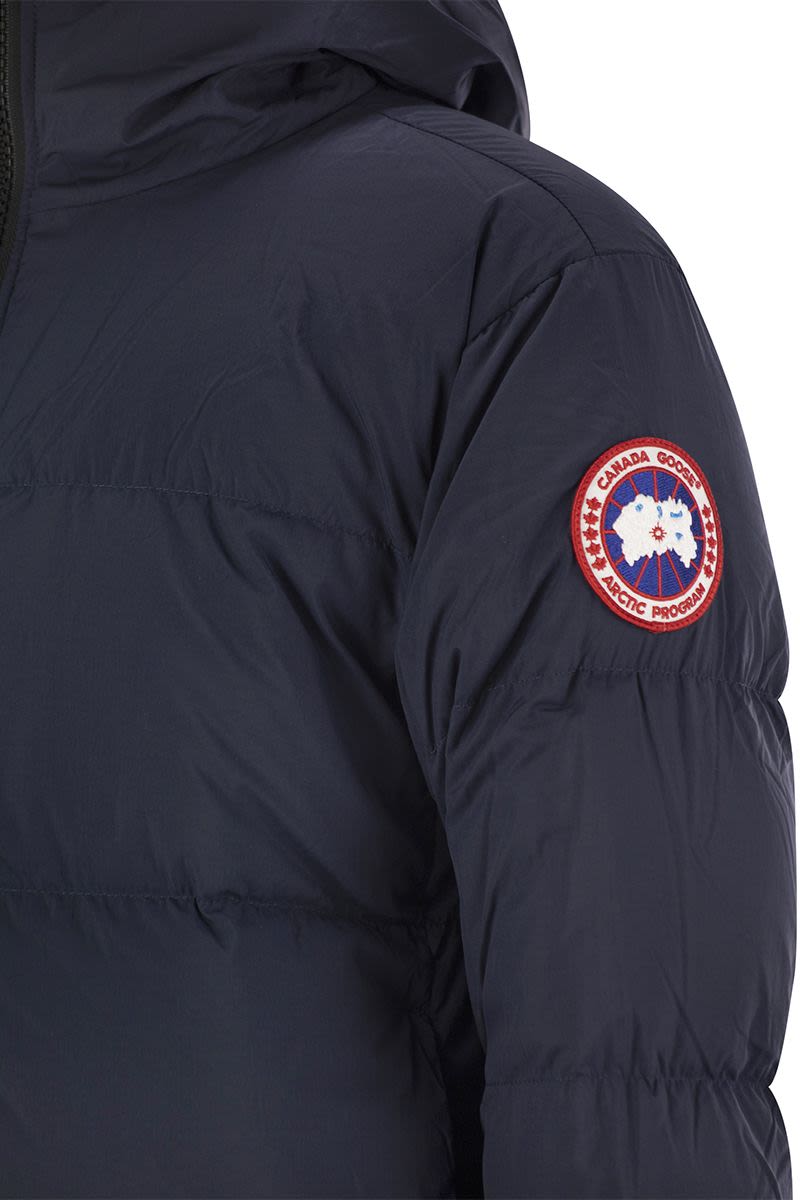 CANADA GOOSE Lawrence Mid-Thigh Length Down Jacket with Black Logo