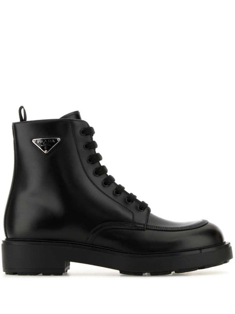 PRADA Glossy Leather Ankle Boots for Women