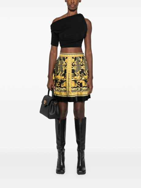 VERSACE High-Waisted Silk Pleated Mini Skirt