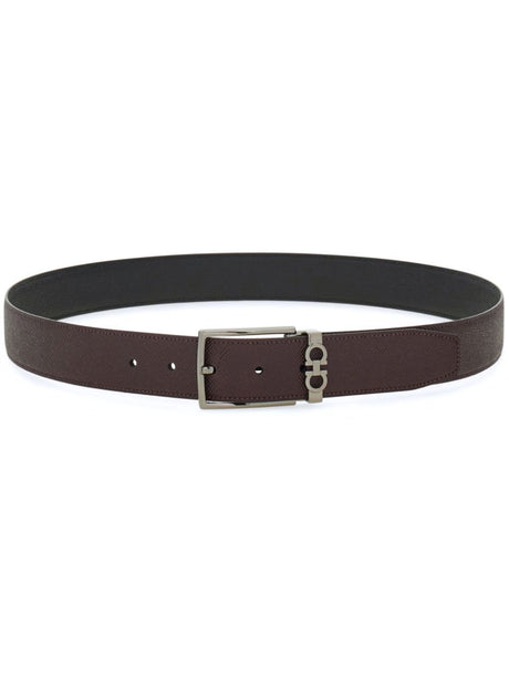 Ferragamo Reversible Grained Leather Gancini Hook Motif Belt - 3.5 cm