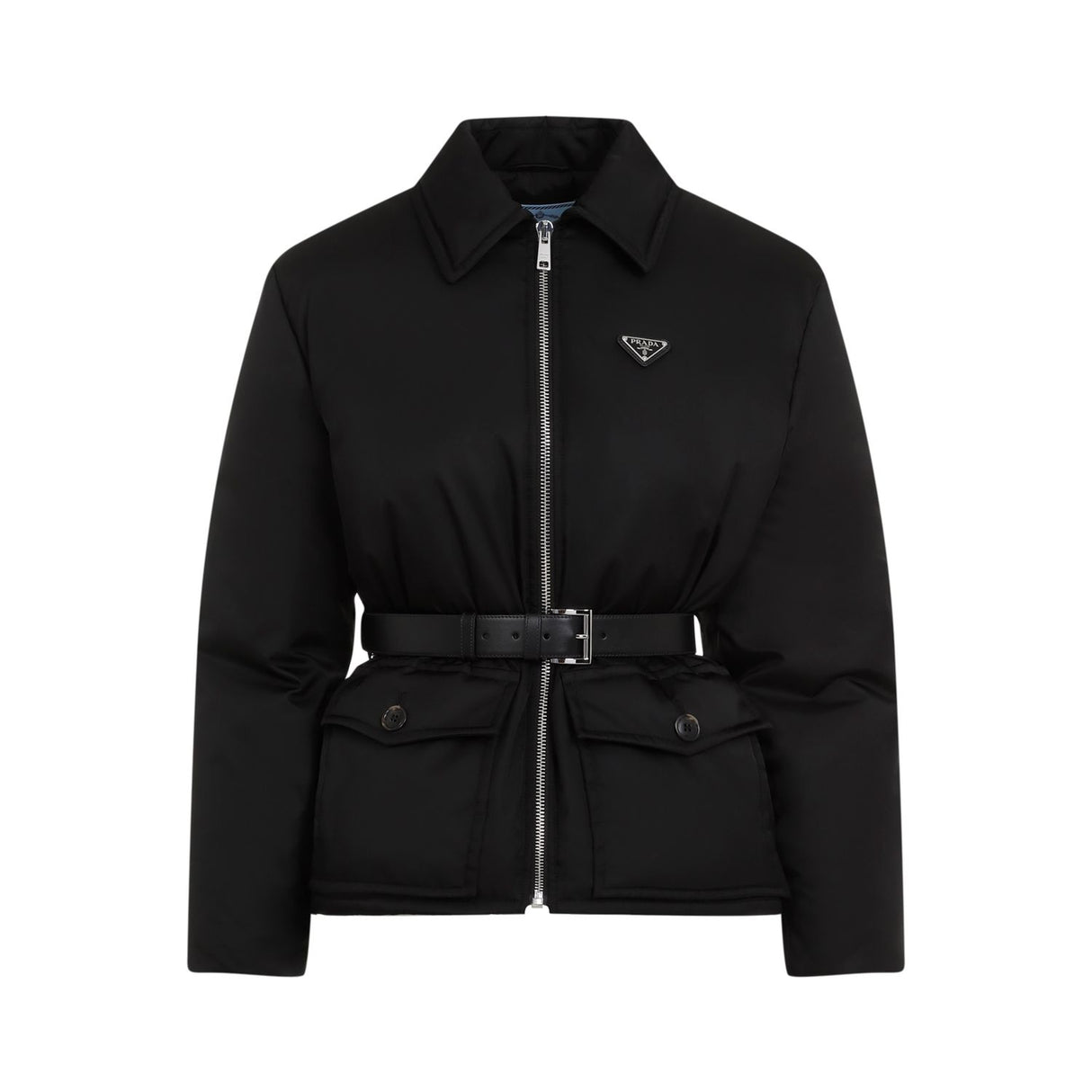 PRADA Luxury Nylon Puffer Jacket with Waist Belt