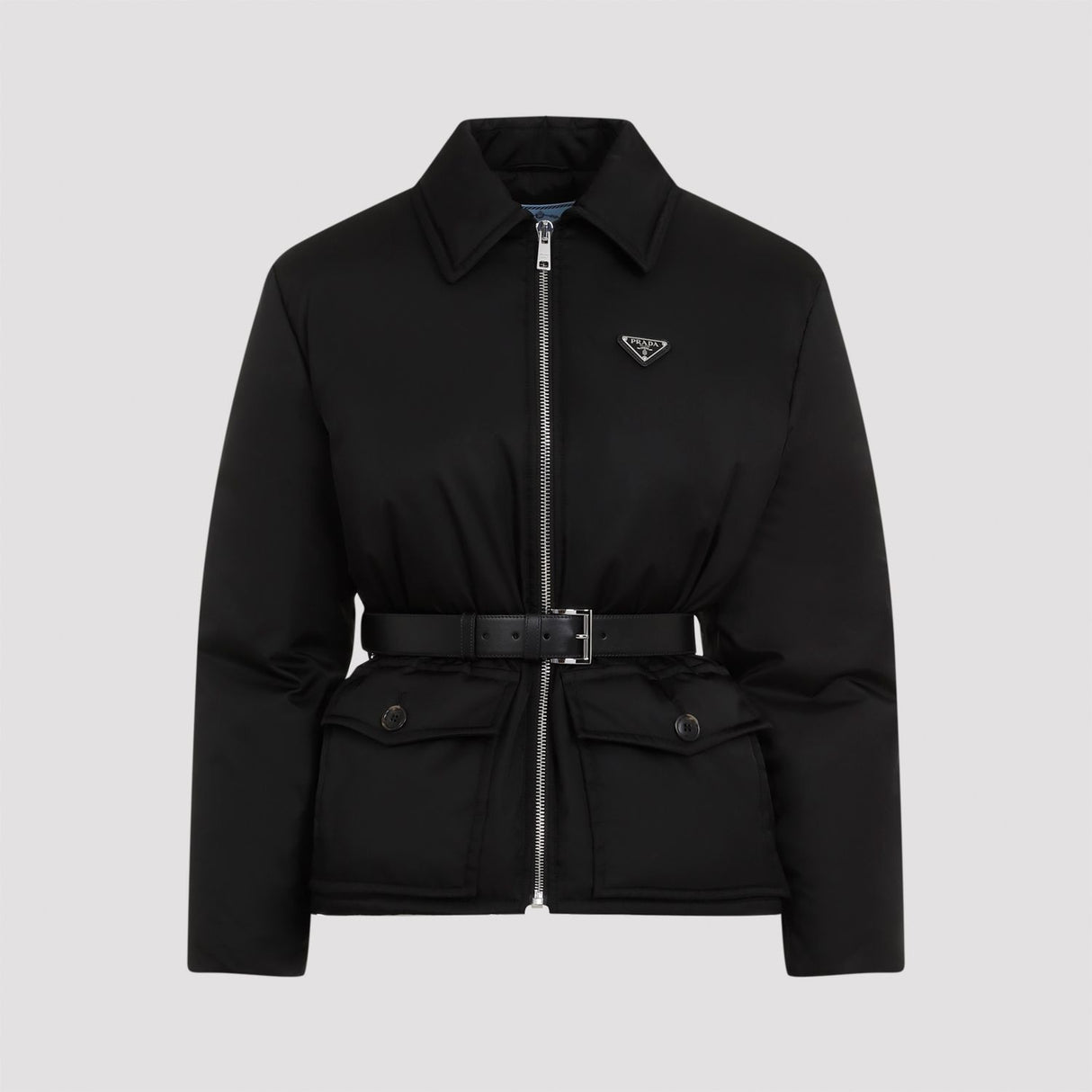 PRADA Luxury Nylon Puffer Jacket with Waist Belt