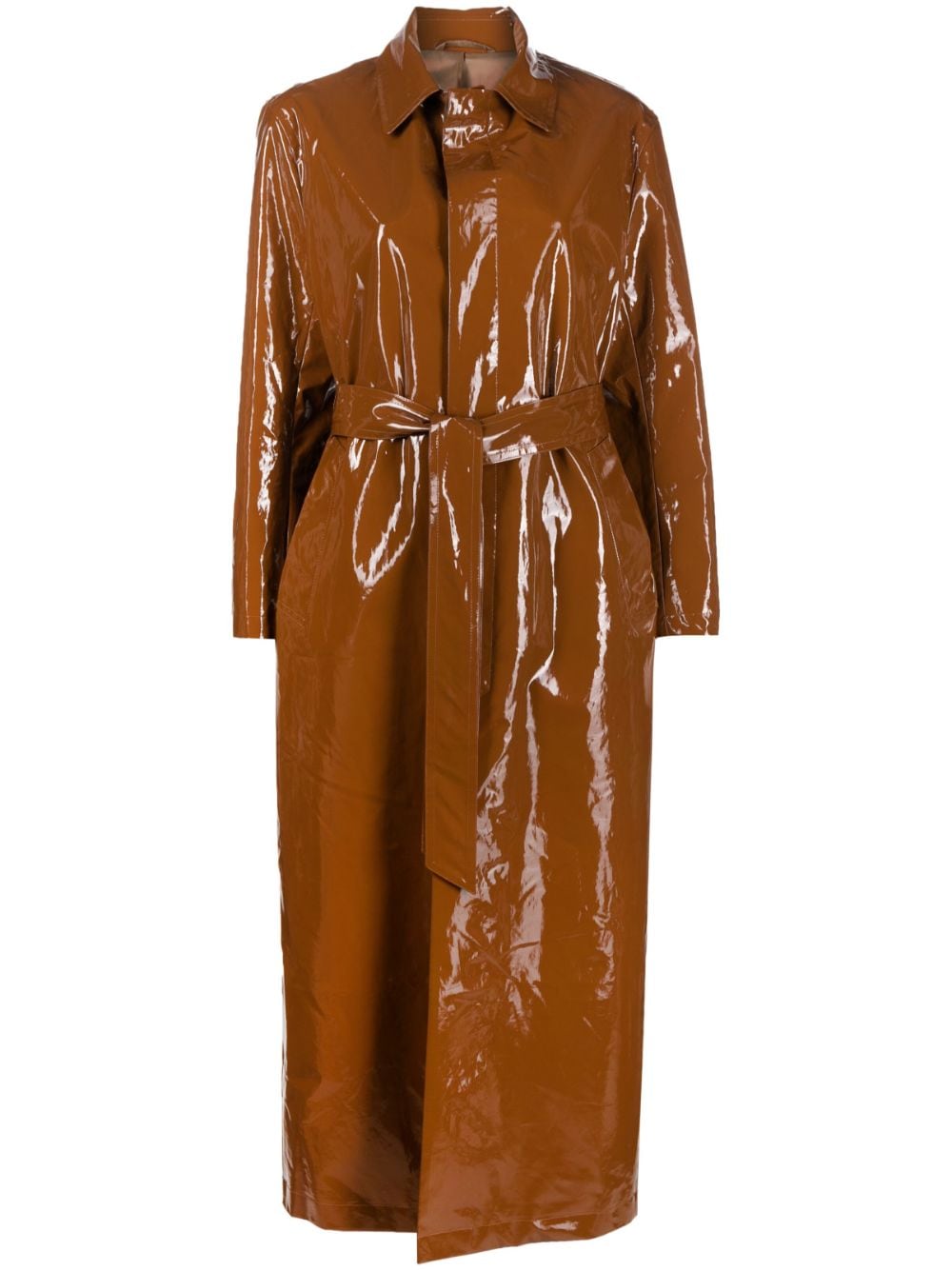 Chocolate Brown Glossy-Finish Trench Jacket