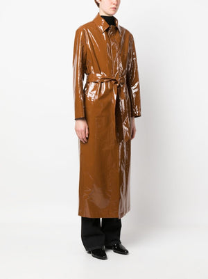 Chocolate Brown Glossy-Finish Trench Jacket