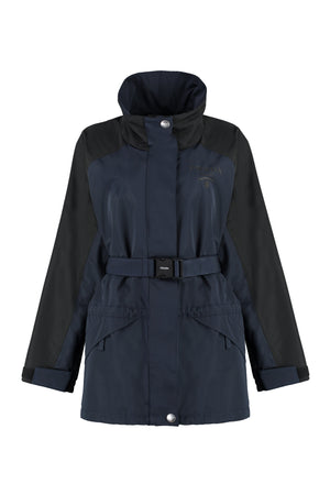 PRADA Blue Techno Fabric Jacket with Adjustable Belt and Drawstrings for Women