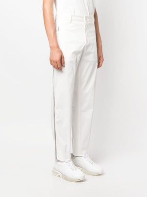 MONCLER Off-White Stretch Cotton Logo Patch Trousers for Men