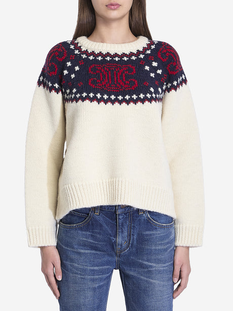 CELINE Boxy Cropped Wool Knit Pullover