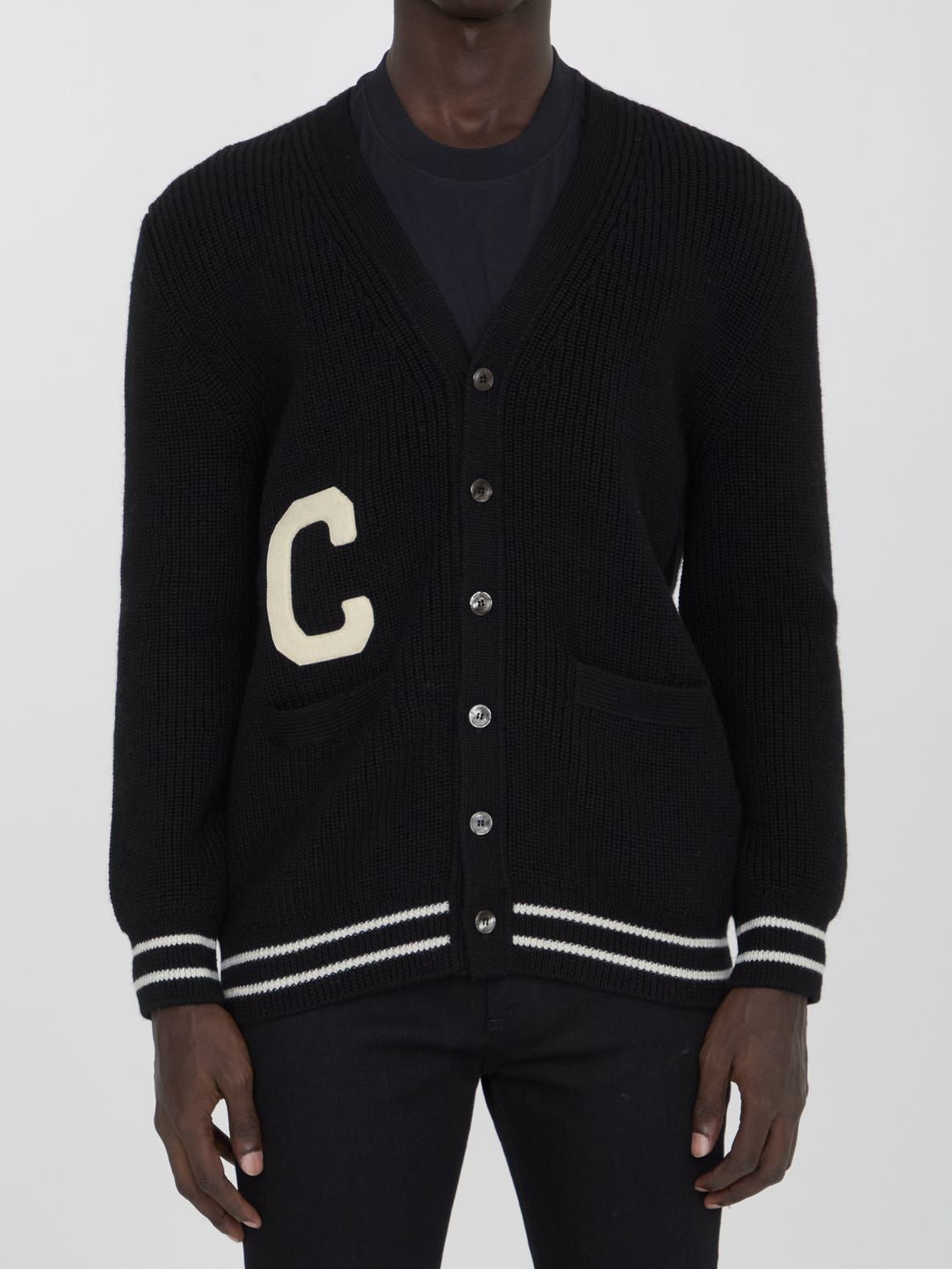 CELINE College Cardigan with Patch Design - Men's Loose Fit