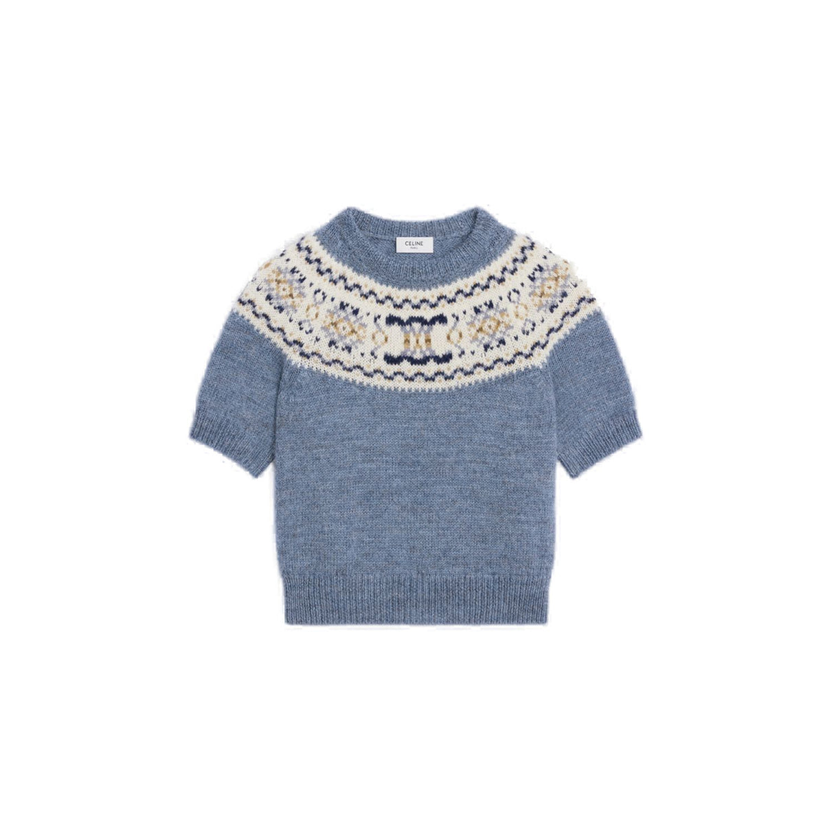 CELINE Fair Isle Triomphe Wool T-Shirt