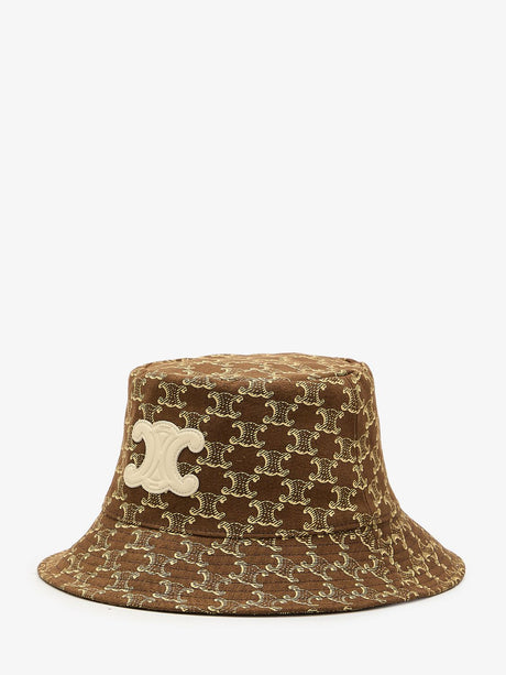 Brown Cotton and Linen Women's Triomphe Bucket Hat