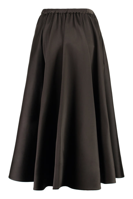 VALENTINO Elegant Ebony Satin Midi Skirt