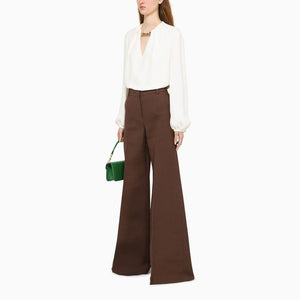 VALENTINO Silk Hazelnut Flared Trousers