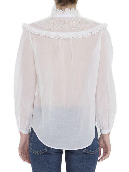 CELINE White Lace Insert Semi-Sheer Romy Shirt