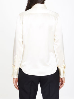 CELINE Silk Blouse with Decorative Bow and Ruffled Cuffs