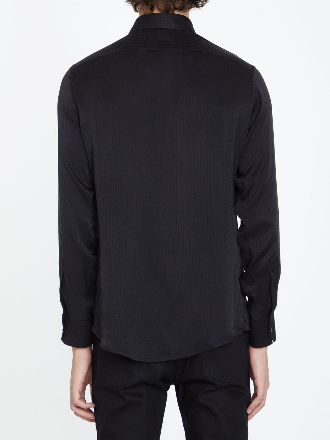 Men's Black Silk Polka-Dot Long-Sleeved Shirt - FW23 Collection