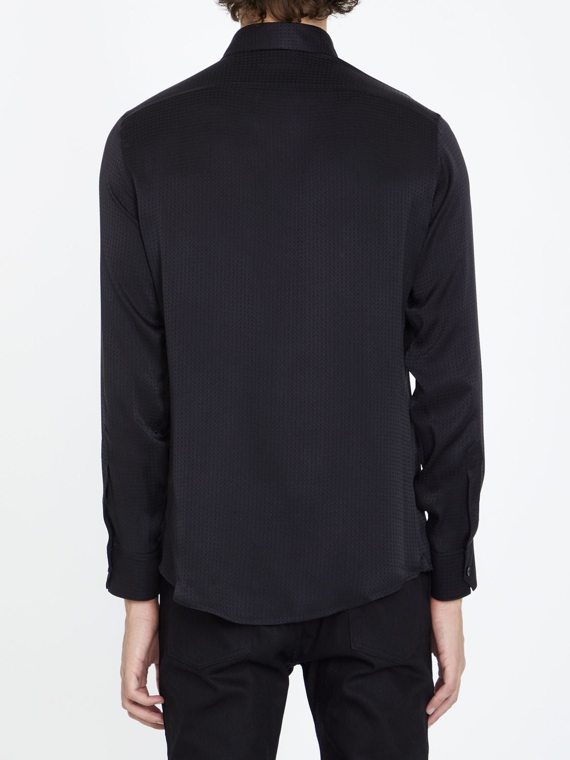 CELINE Black Silk Polka-Dot Shirt for Men
