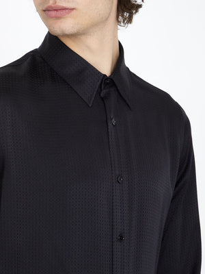 Men's Black Silk Polka-Dot Long-Sleeved Shirt - FW23 Collection