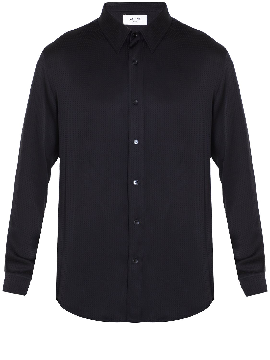 男士黑色絲質波點長袖襯衫 - FW23系列