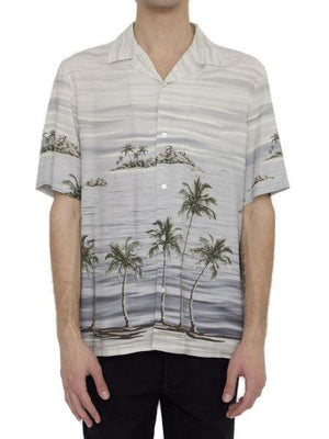 قميص هاواي للرجال بألوان الرمادي مع طباعة كاملة