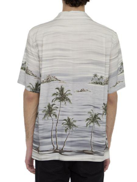 CELINE Hawaiian Shirt in Shades of Grey with All-Over Print for Men