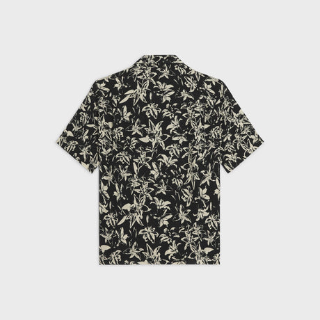 黒とバニラ色のハワイアンビスコースシャツ、メンズ用リリー花柄 - SS24