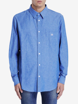 CELINE Triomphe Embroidered Long-Sleeve Light Blue Shirt