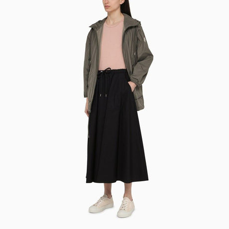MONCLER Black Cotton Maxi Skirt with Elastic Waistband and Pockets