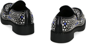 PRADA Black Leather Loafers with Rhinestone Embellishments for Men